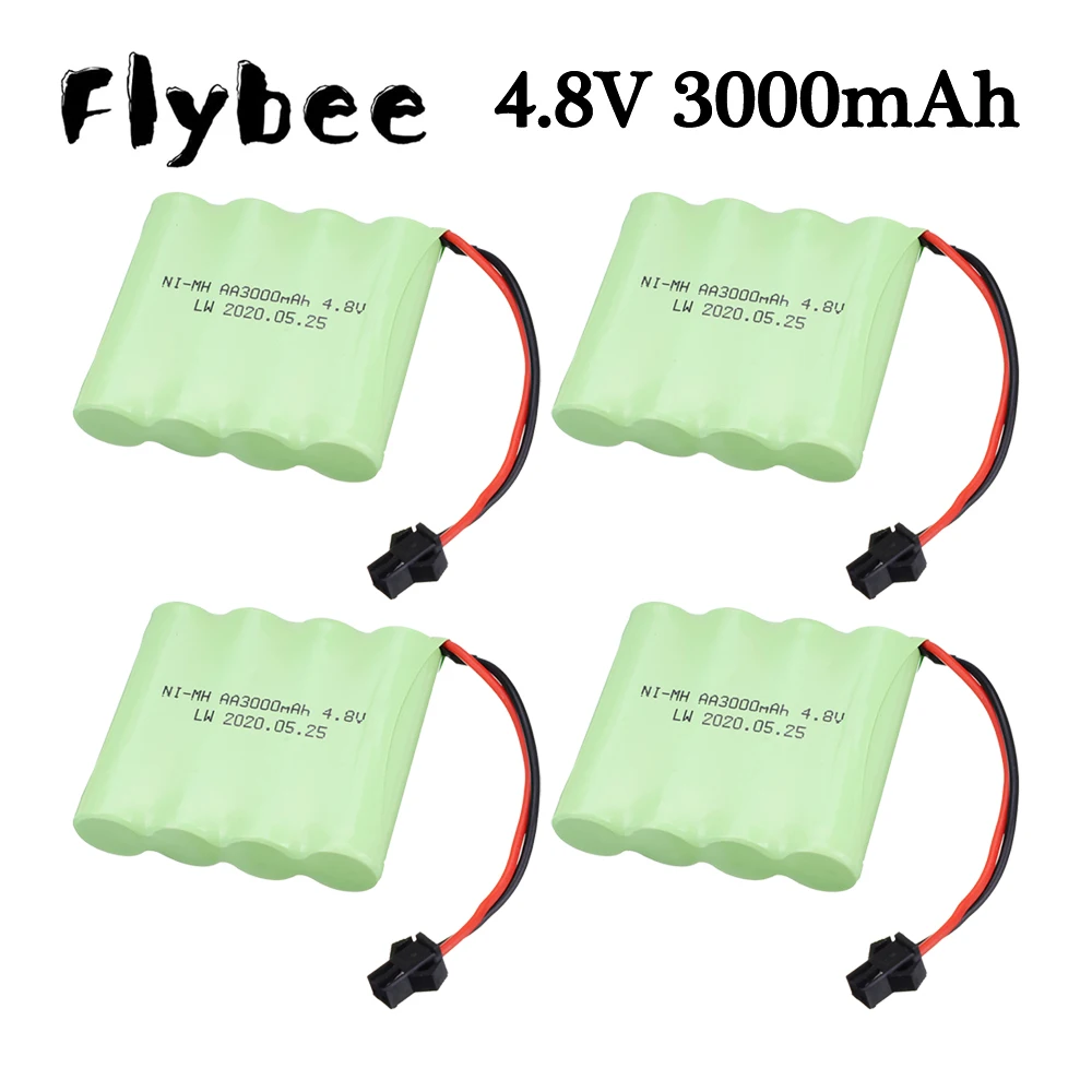 4.8V 3000mAh ปลั๊กแบตเตอรี่ NiMH SM สำหรับของเล่น RC ของเล่นรถยนต์รถบรรทุกรถถังหุ่นยนต์เรือปืน NI-MH AA 4.8V แพ็คแบตเตอรี่อุปกรณ์เสริมสำหรับของเล่น1/5ชิ้น