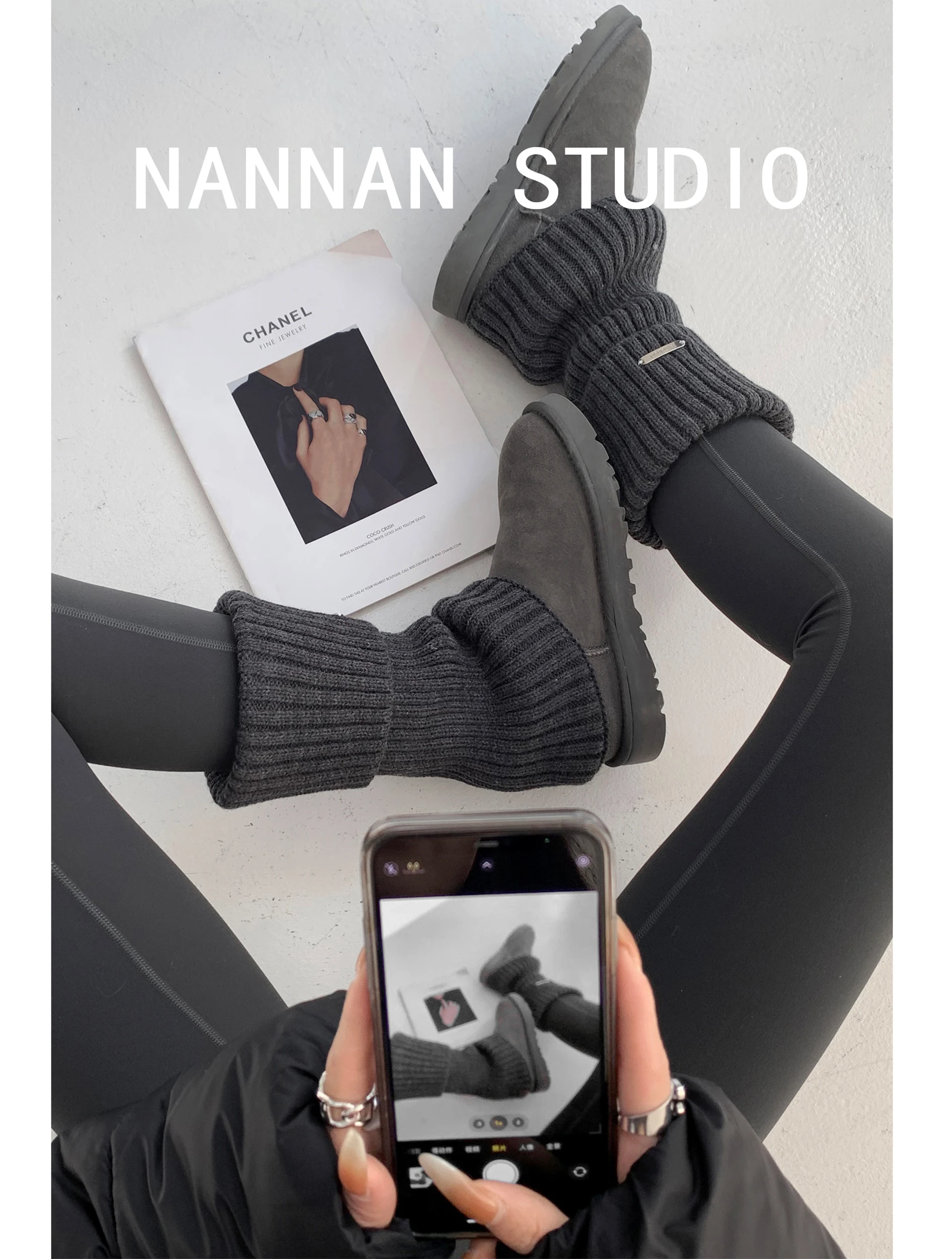 Warm Thick Knitted Metal Label Leggings Socks for Women Winter Essential Spicy Girl Knee High Booties Covers Home Comfort Sto...