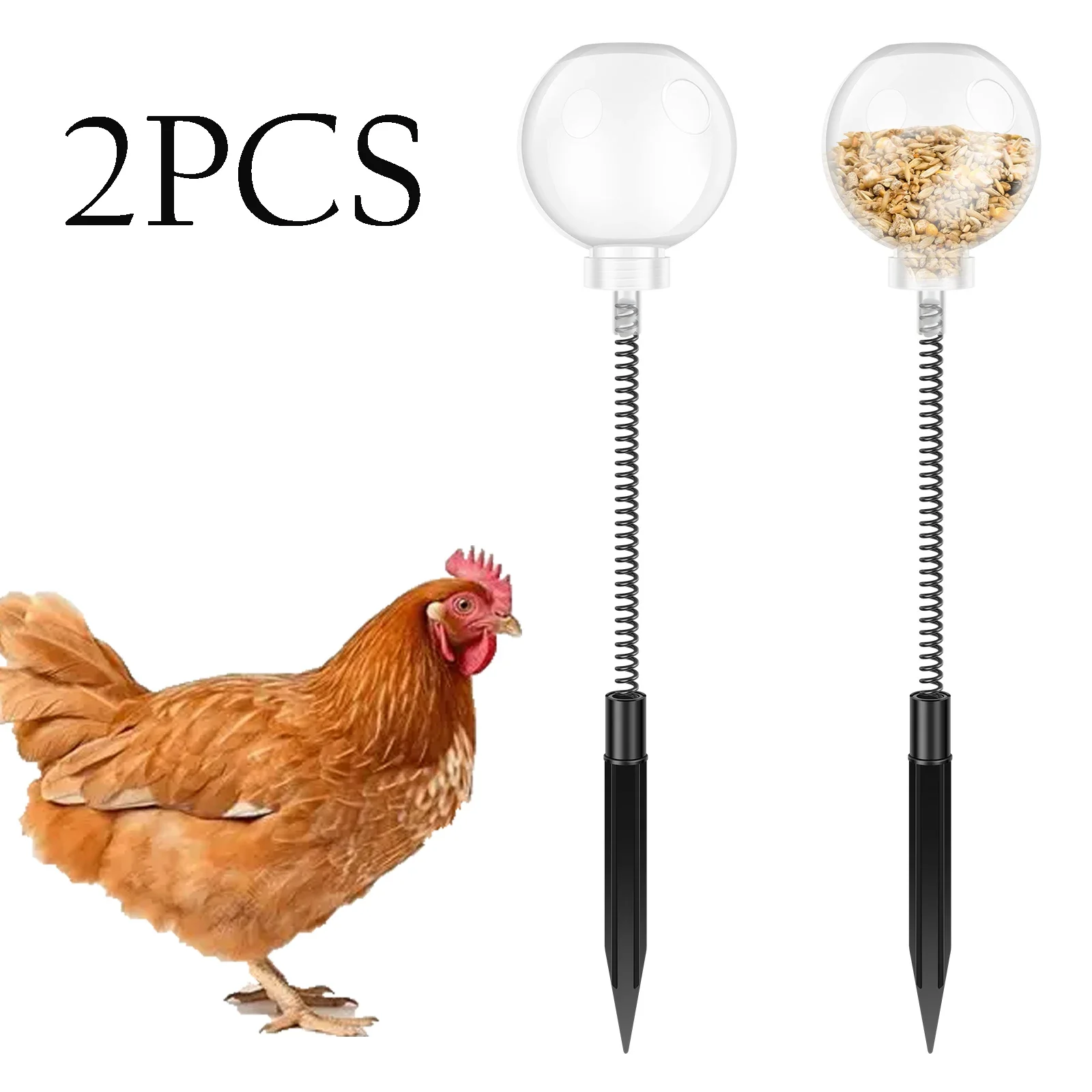 Juguete interactivo dispensador de alimento para pollos, 2 piezas, dispensador lento oscilante tipo rompecabezas para aves de corral, patos y pájaros