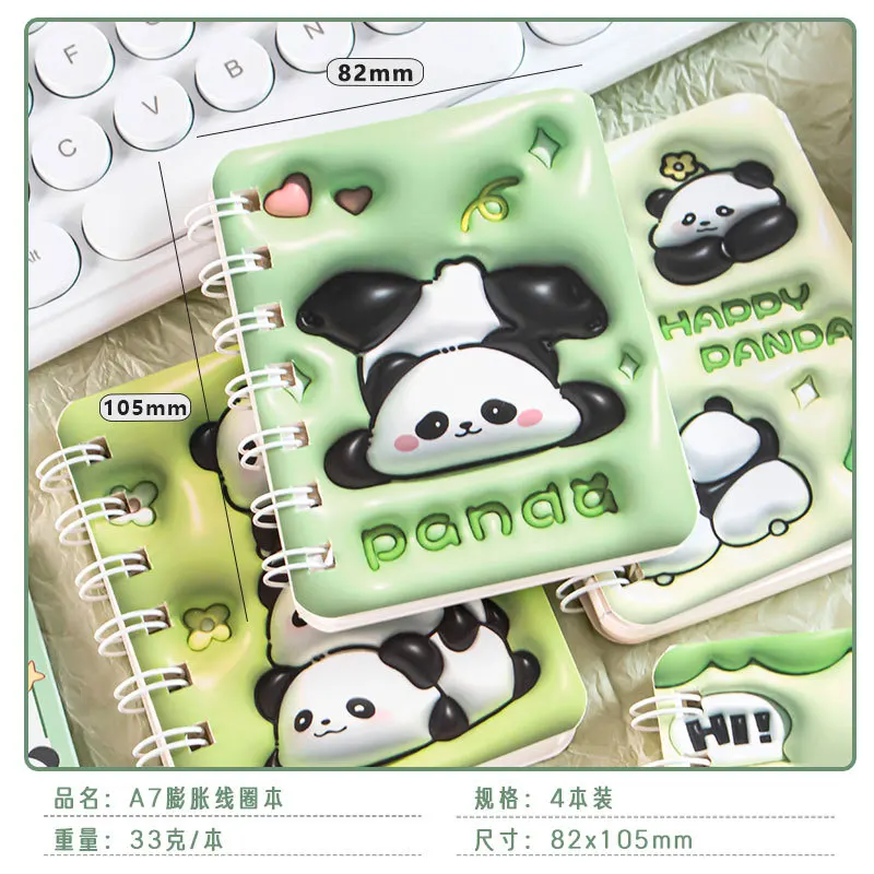 Mehr als 20 Farben Tragbares Mini A7 Puff Notizbuch 3D-Cover Panda Capybara Spiraljournal für Schüler 1/2/4 Stück für Schule und Büro – Detail 2