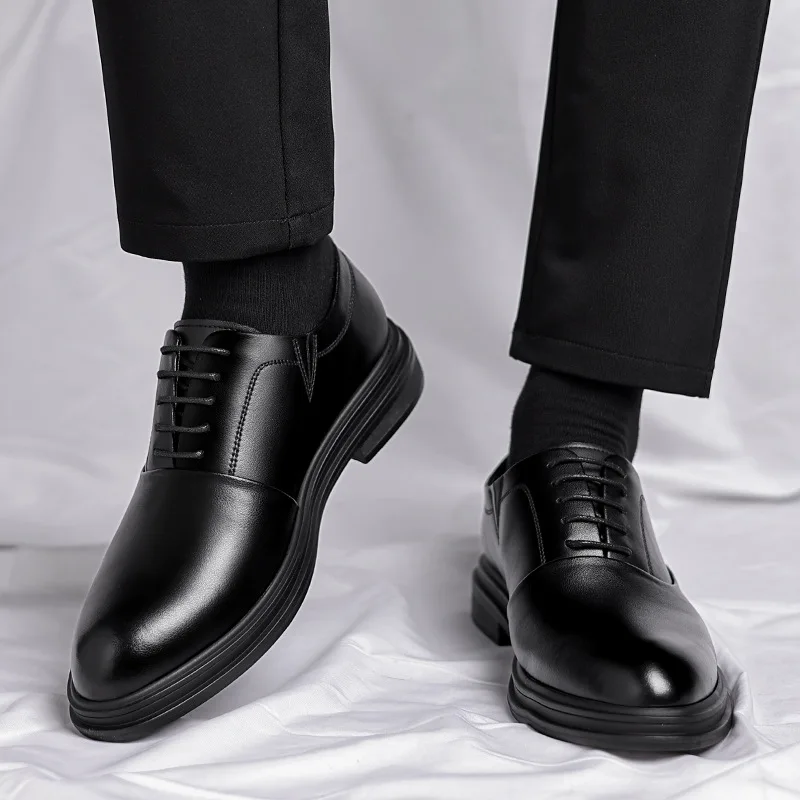 

High Quality Men's Shoes 3 6 8cm Heel Increase Leather Shoes for Men Autumn New Designer British Style Black Groom Wedding Shoes