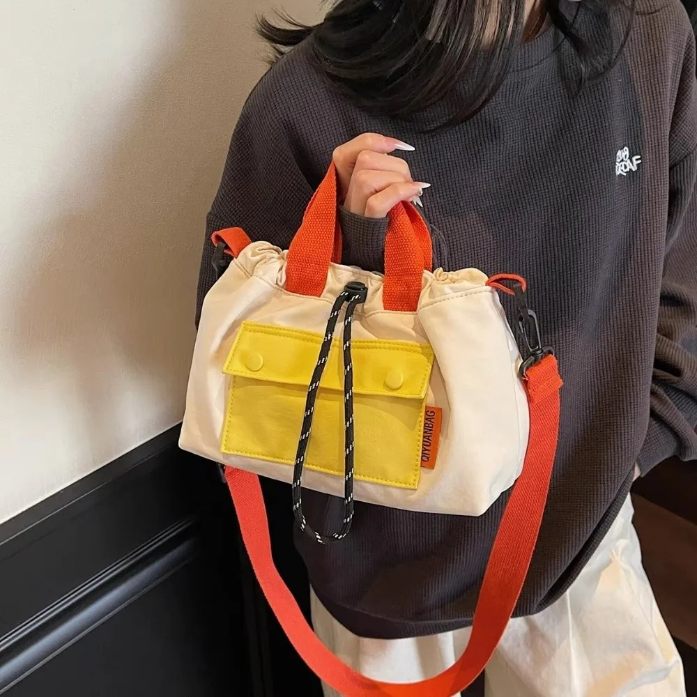 

New Women Messenger Bag Outdoor Functional Shoulder Bag Mobile Phone Bag Drawstring Bucket Female Contrast Backpack Unisex