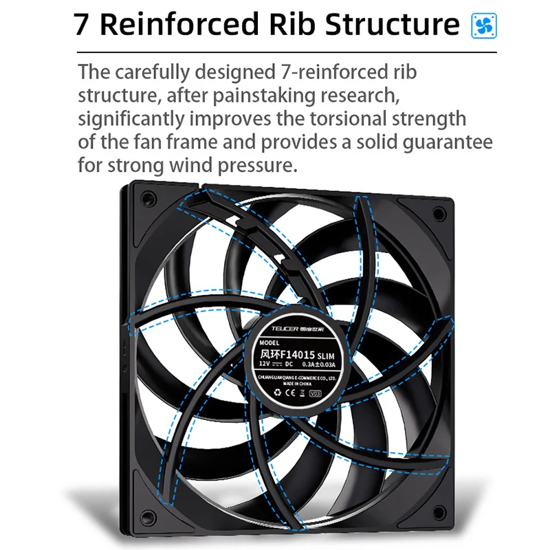TEUCER F14015 SLIM 140mm PWM Slim Case Fan, 2100RPM High Airflow Quiet PC Cooling Fan Shock-Absorbing PC Fan for Compact Chassis - view 4