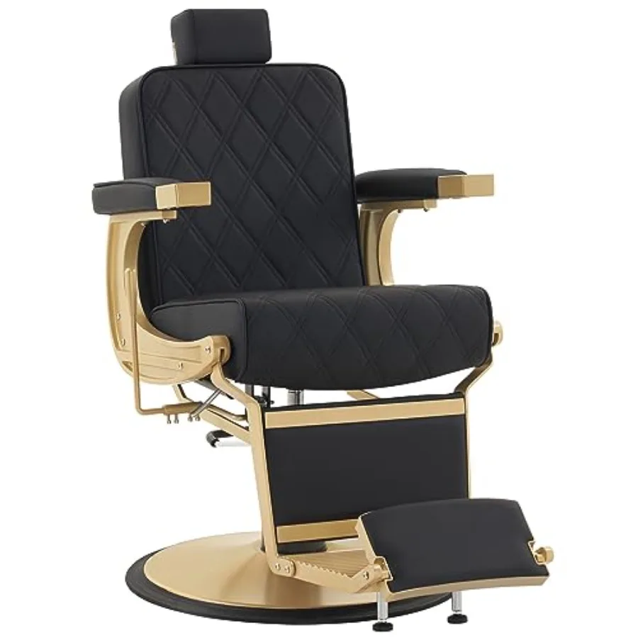 

Heavy Duty Metal Vintage Barber Chair for Salon, Spa Beauty Use Black with Gold Frame, Hydraulic Recline, All-Purpose Shampoo E