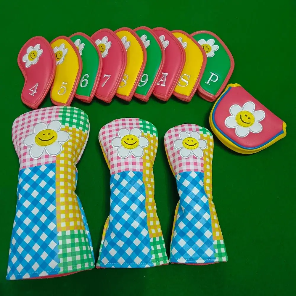 

Чехол для клюшки для гольфа: красочный, с улыбающимися цветами, из искусственной кожи, защитный, пыле- и водонепроницаемый