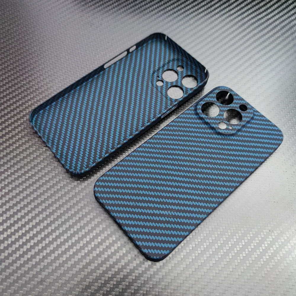 for iphone 13/14 pro max cases Pure Carbon Fiber Lens Protection Ultra Thin Aramid fiber phone Cover for 13/14 pro 13 mini blue