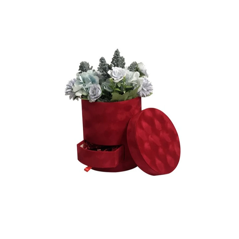 Velvet Round Flower Gift Box With Drawer Jewelry Cosmetics Bouquet Packing Romantic Valentines Day Wedding Birthday Flannel  Box