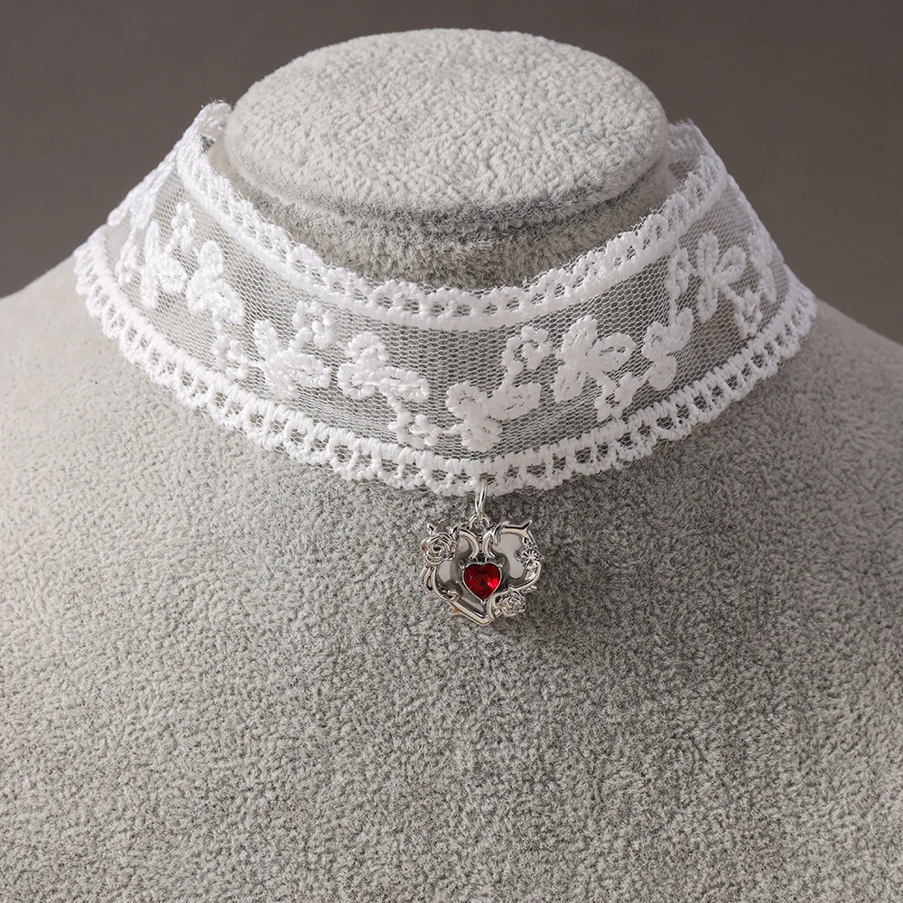 Aihua Gothic Victoria Schwarzes Herz Halskette für Frauen Punk Vintage Ästhetische Grunge Y2K Spitze Halskette Choker Schmuck Geschenke – Detail 3