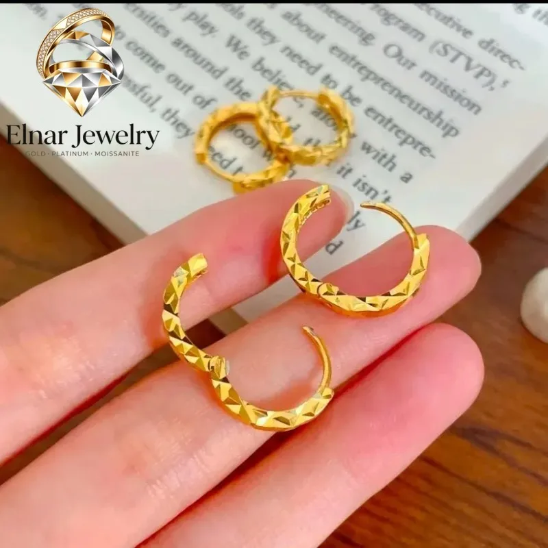 

Elnar Jewelry Luxury 24K 9999 Pure Gold real gold Women's sparkling earrings niche light luxury earrings