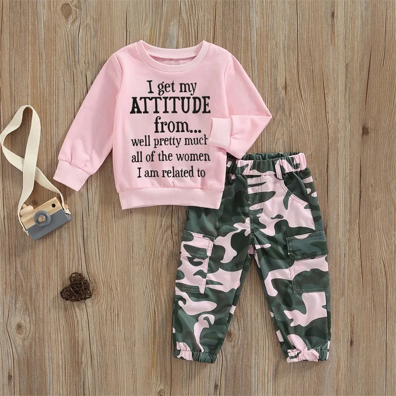 Toddler Girls Clothes 2T 3T 4T 5T Fall Outfits Baby Pullover Sweatshirt & Camouflage Pants Set Kids Winter Sweatsuit