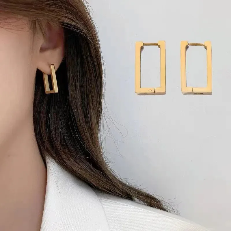 Stainless Steel Gold Color Square Hoop Earrings for Women Punk Hip-Hop Metal Geometric Earrings Trend 2024 Fashiom Jewelry Party