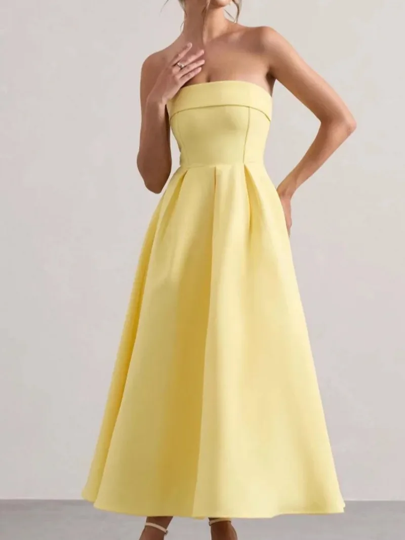 

Fashionable Elegant Strapless Bodycon Long Dress For Women 2025 New Elegant Strapless Backless Slim Fit Party Club Evening Dress