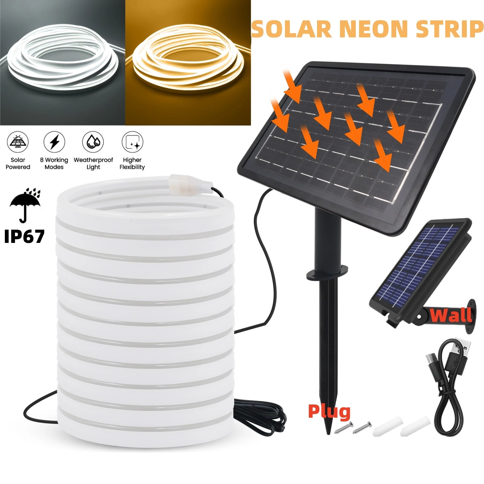 

24V Neon Light Solar LED Strip 3M 5M 10M Waterproof Rope Silicone Tube Neon Sign Flexible Lamp Home Decoration White Warm