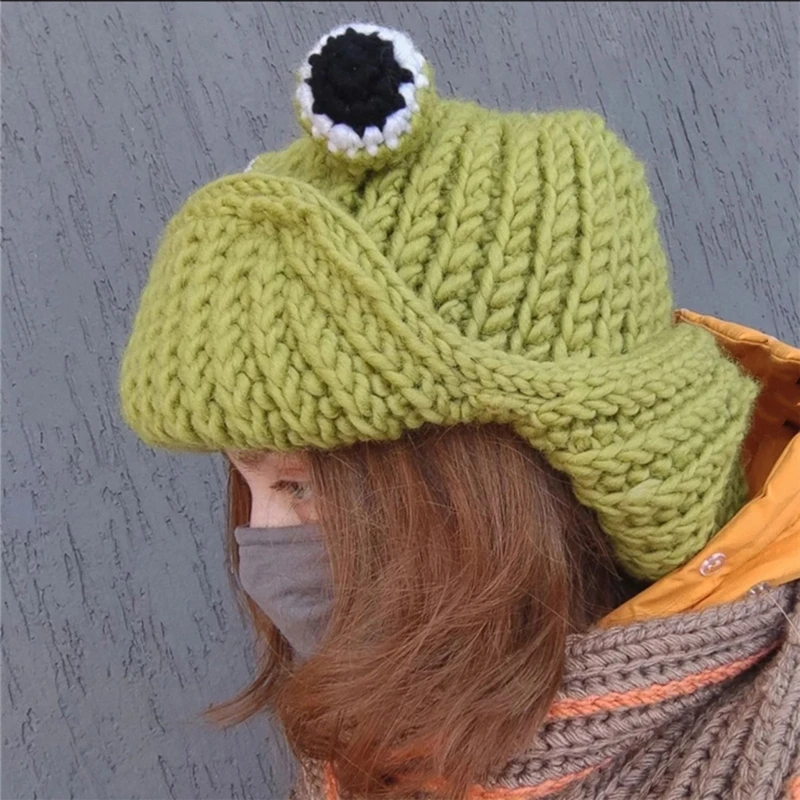 Knit Earflap Beanie Crochet Hat Cute for Frog Eye Hat Knit Bomber Hat Little Devil Hat Big Eye Beanie Knitted Trapper Hat