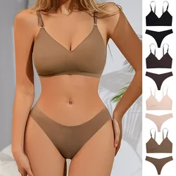 Hot Sale Seamless Bra&Briefs Set Bustier Crop Tops Breathable Sexy Ice Silk Seamless Bra And Panties Set