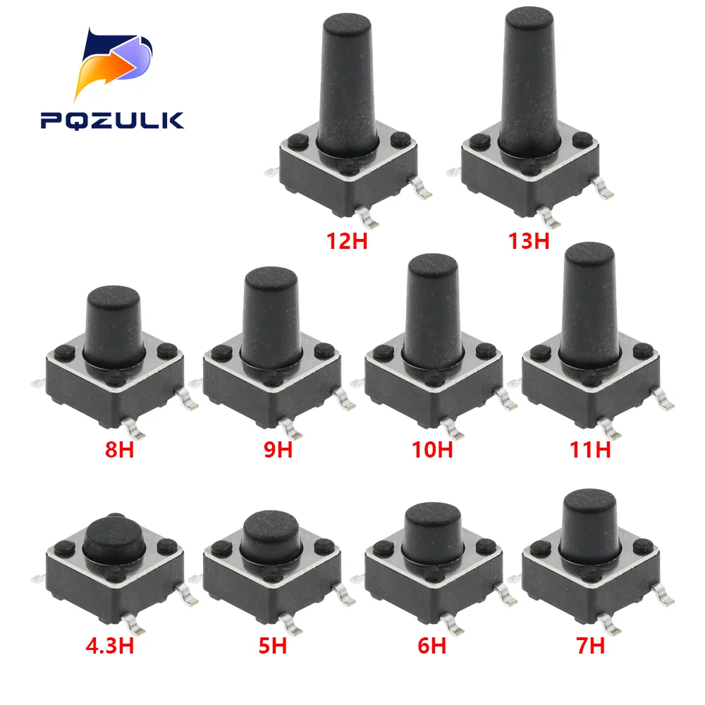 50PCS SMD Switch 6*6*4.3mm 6*6*5mm 6/7/8/9/10/11/12/13/14/17 6X6 4Pin Tactile Tact Push Button Micro Switch Self-reset Switches