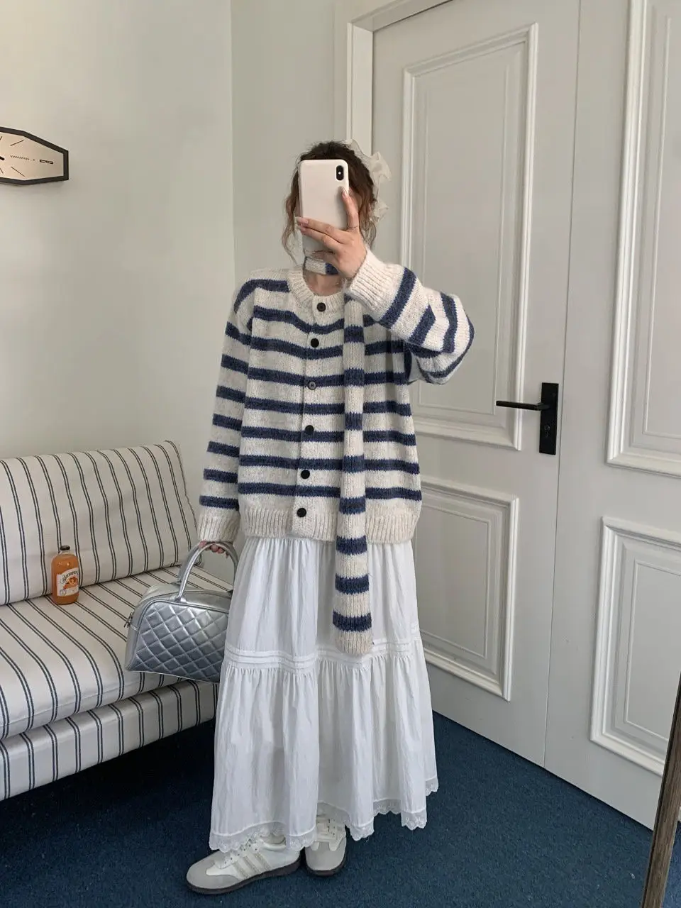 

Женские удлиненные кардиганы с рукавами, весенние, с рюшами, на пуговицах, в корейском стиле, минималистичные, в клетку, вязаные, из мохера, уличный стиль, Ins