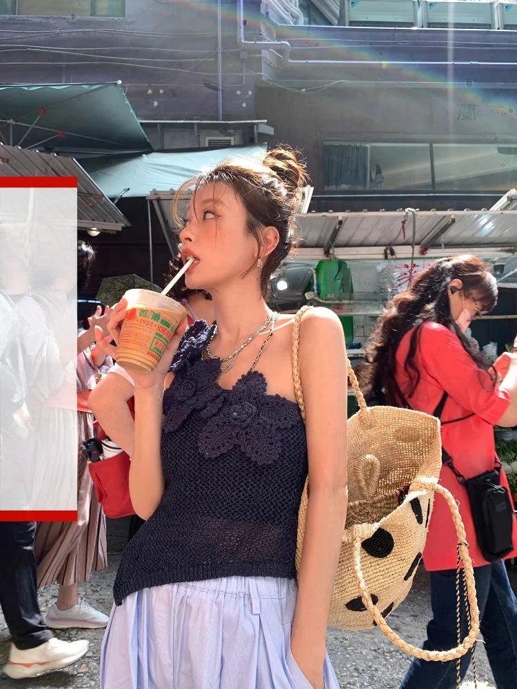 

DULA Street Sle Knitted Single oulder Vest Women's Slim Fit Summer Outerwear Top Faionable Commute Thin ort Sve