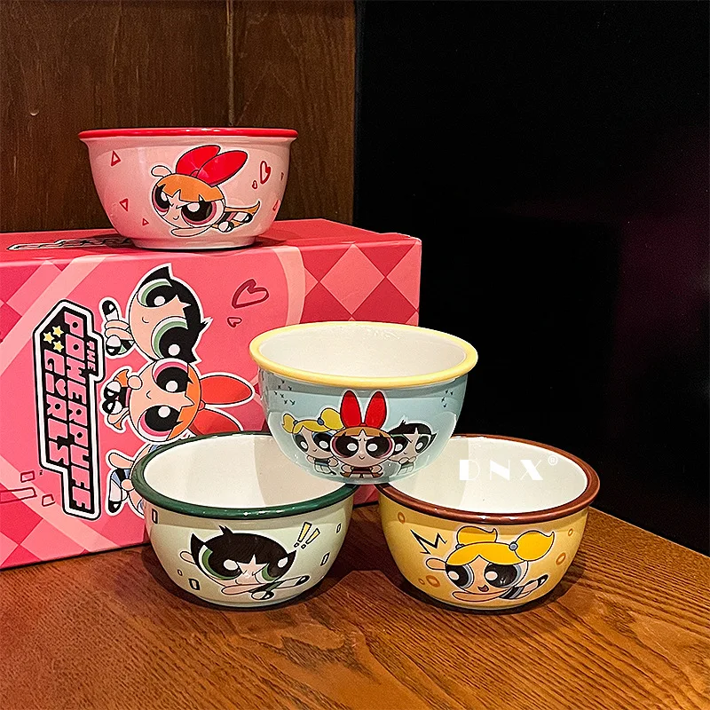 The Powerpuff Girls Blossom Bubbles Buttercup Cute Cartoon Ceramic Bowl Kawaii Periphery Tableware Home Decor Room Decoration