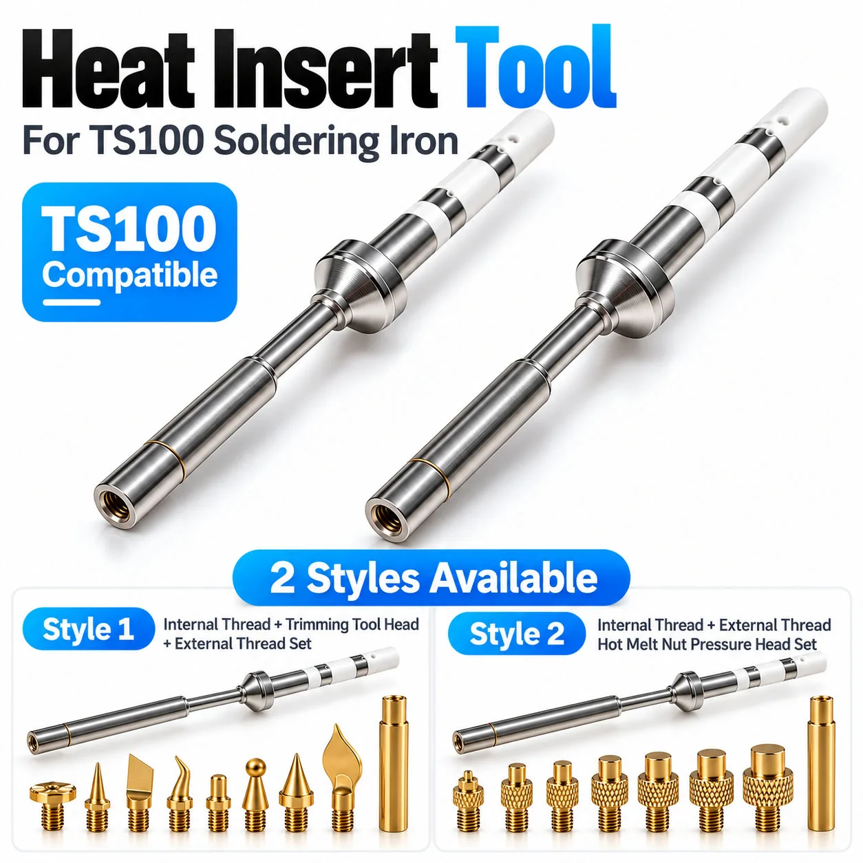 Heat Insert Nut Iron Tip Heat Set Insert Tool Soldering TS100 Iron Tip 3D Printing Modify Finishing Tool Brass Thread