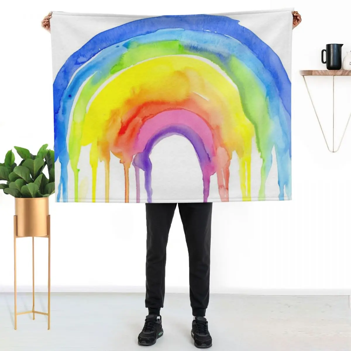 Watercolor Rainbow Dripping Throw Blanket Giant Sofa Hairy Sofas Softest Flannel Camping Blankets