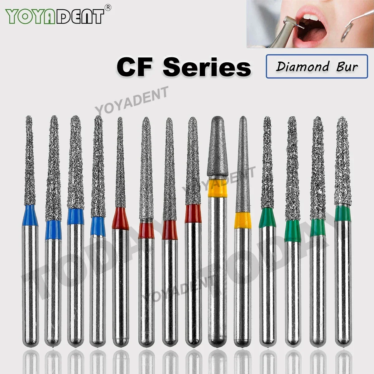 CF Type Dental Diamond Burs Drill Stainless Steel Dental Burs Chamfur For High Speed Handpiece Dentist Tools 10Pcs