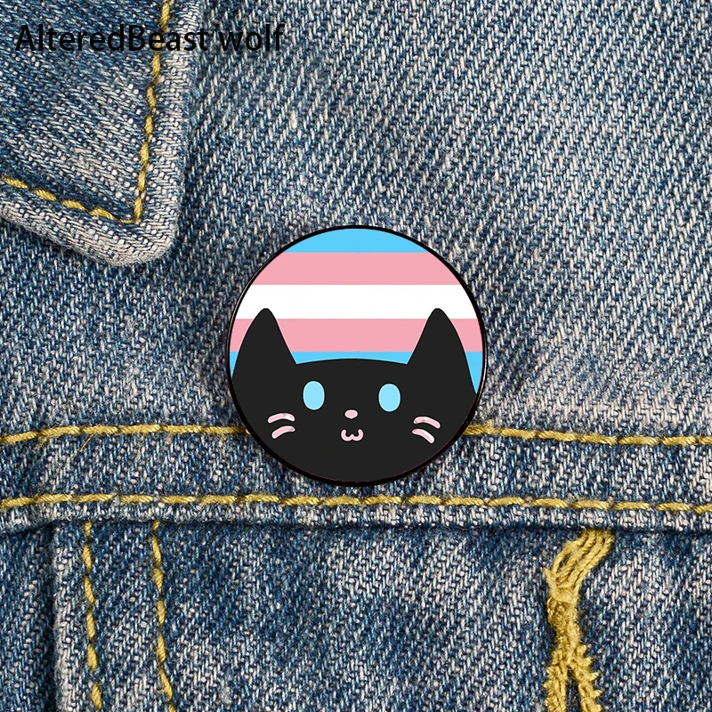 Trans Pride cat Pin Custom cute Brooches Shirt Lapel teacher tote Bag backpacks Badge Cartoon gift brooches pins for women