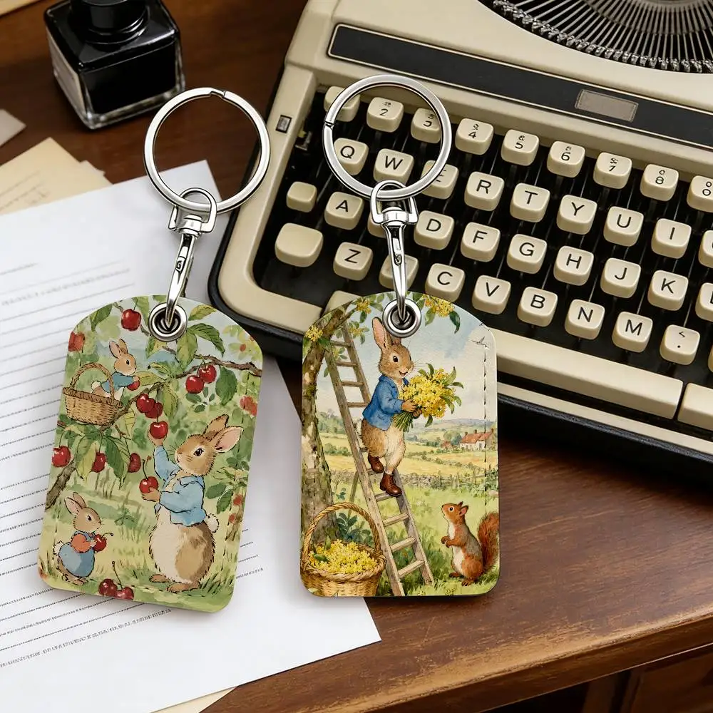 كارتون P-PeTEr-R R-RabBIt-T بطاقة وصول منزل الحافلة الغطاء الواقي سلسلة مفاتيح مستطيلة للمدرسة من جلد البولي يوريثان معرف الأكثر مبيعًا #2
