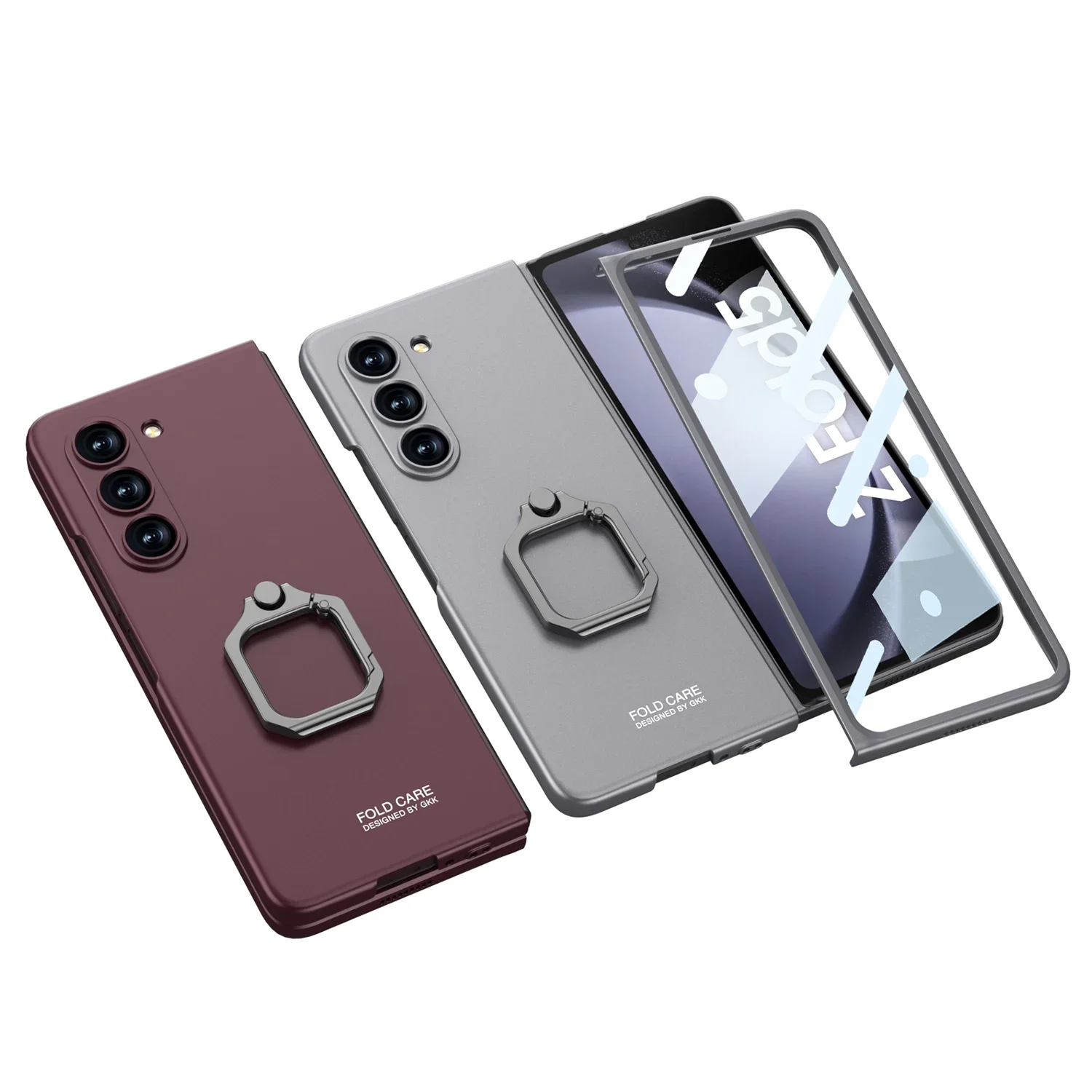 

For Samsung zfold5 ultra-thin mobile phone case creative square ring buckle second variable bracket shell one full shell