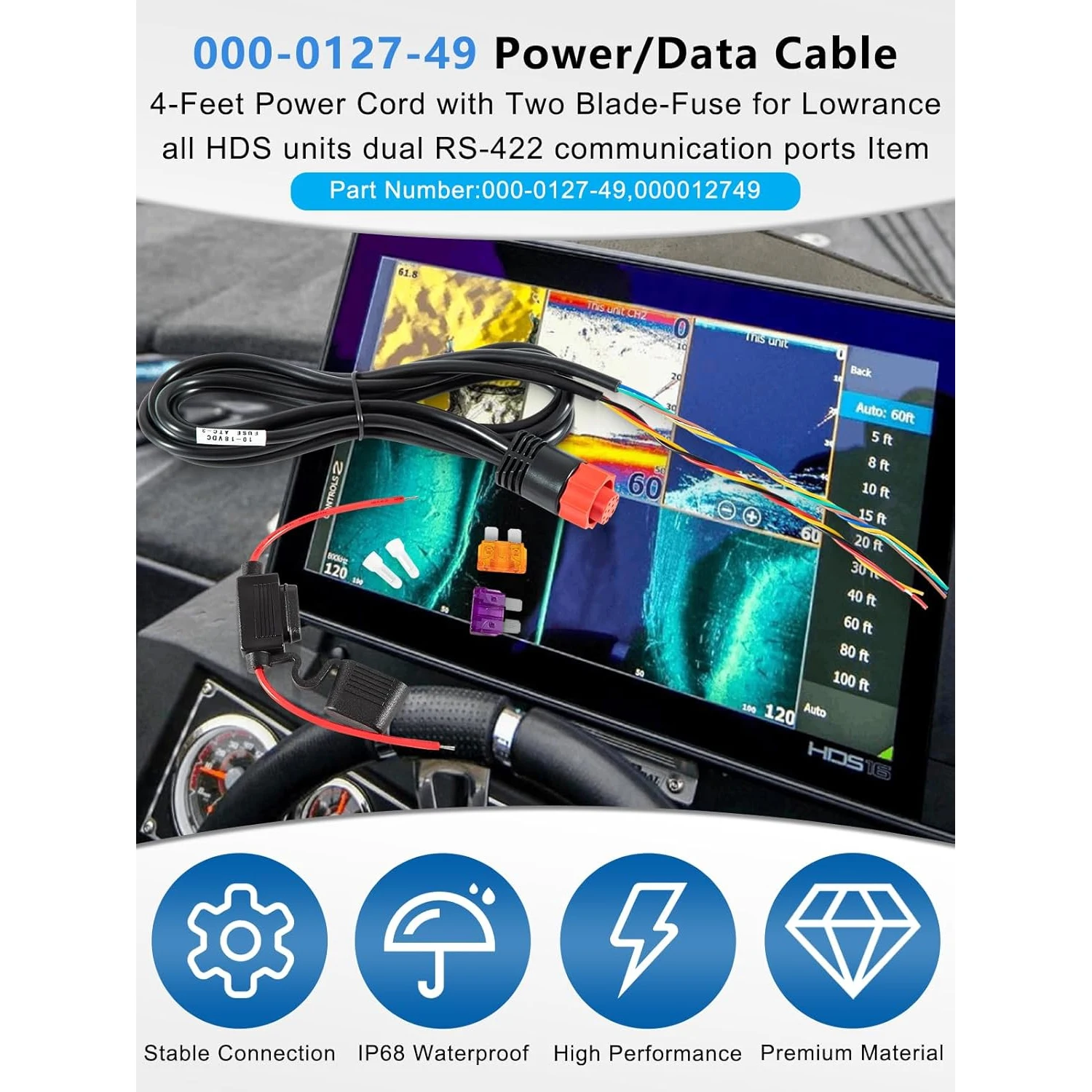 000-0127-49 ,PC-30-RS422 Power/Data Cable Fits for Lowrance All HDS Units:HDS-10, HDS-10m, HDS-5, HDS-5m, HDS-5x, HDS-7,More