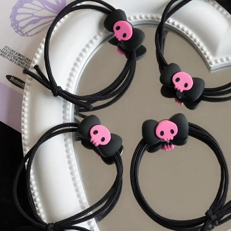 R1We Skull Sculchies Busur Rambut Dasi Rambut Y2K Rambut Tie Busur Scrunchies Tengkorak Rambut Dasi