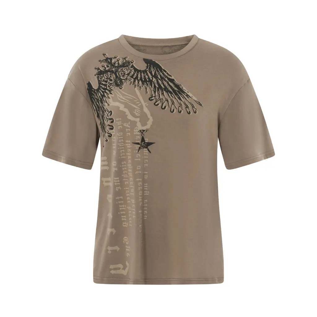 

Women's Retro Printed round Neck Short Sleeve T-Shirt Independent Station Wish European American Style