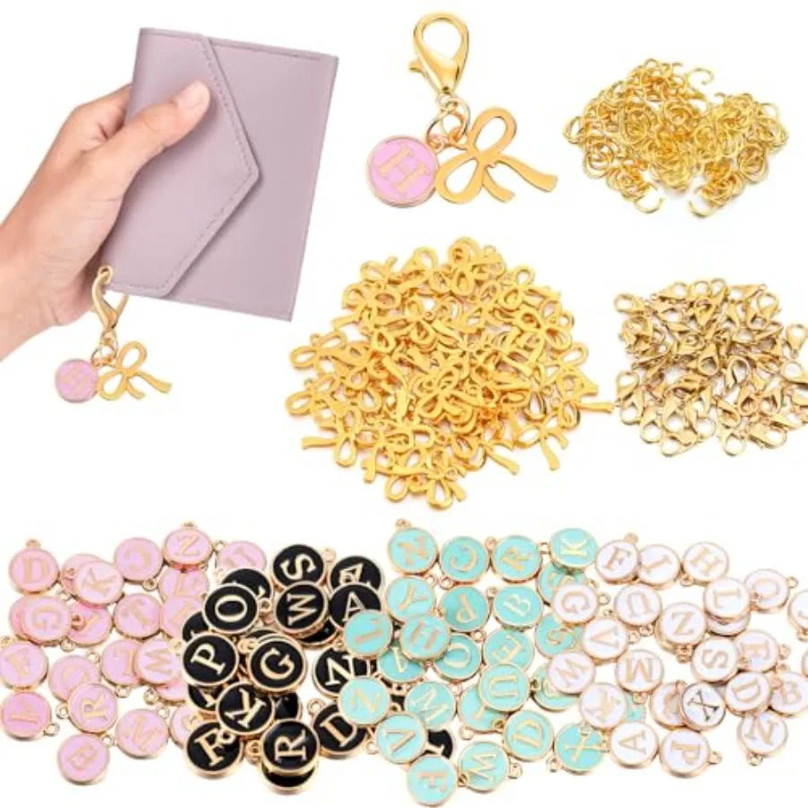 

364 шт. Золотой бант, начальный значок, подвеска, брелок «сделай сам», набор для изготовления 52, подвески с бантом, 104 буквы 52, застежки в виде когтей омара 156, открытое кольцо для прыжков