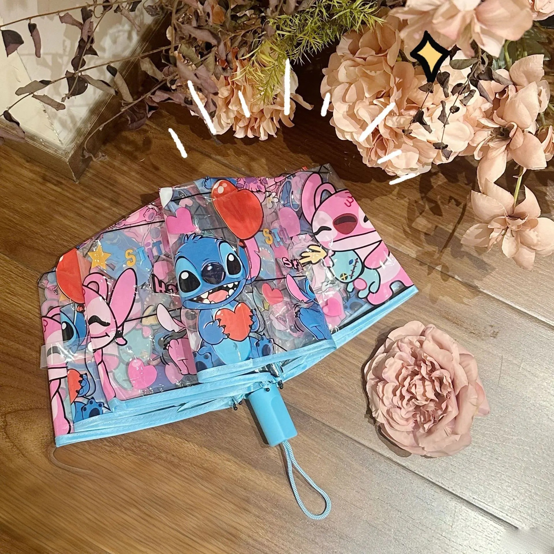 Płaszcz przeciwdeszczowy Stitch 2025 Parasol Przezroczysty Disney Anime Hybrydowy Design Lekki Przenośny Ochrona Przed Deszczem Dorosłych Prezent Gorąca Wyprzedaż
