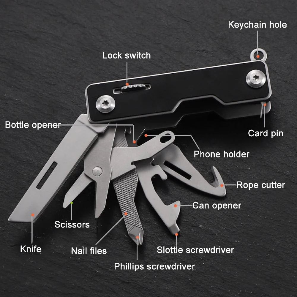 Keychain Swiss Knife Multifunctional EDC Folding Army Knife Self-defense Emergency Combination Tool Pendant Screwdriver Scissors