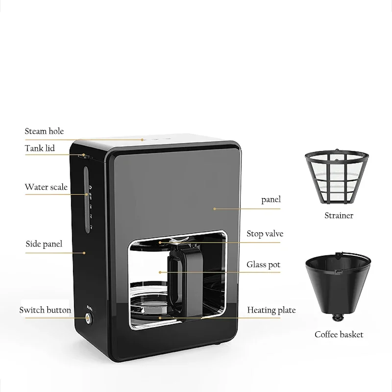 1.2L coffee machine fully automatic American drip coffee machine 900W coffee machine about 10 cups