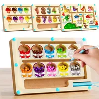 Montessori Magnetic Color Sorting Games Maze Board Pen Moving Bead Games Wooden Control Sensory Play Educational Toys for Kids