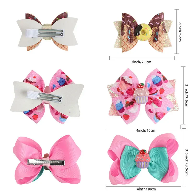 Sweet Ice Cream Hair Clips For Girls Glitter Bows Donut Hairpins Cartoon Daily School Barrettes Kids Headwear Hair Accessoires