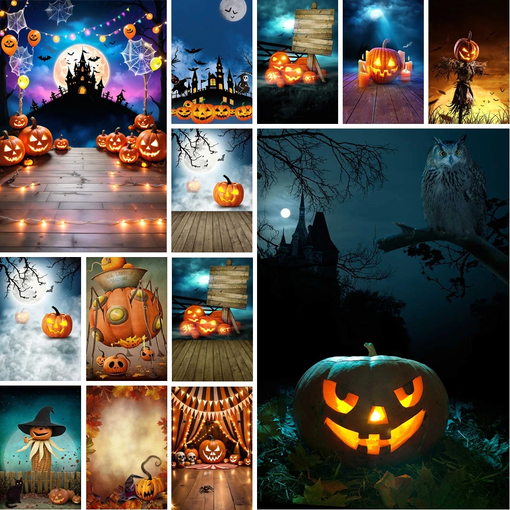 

MOON.QG Creppy Halloween Pumpkin Backdrop Photography Lantern Wood Castle Photozone Background Baby Shower Photo Studio Props