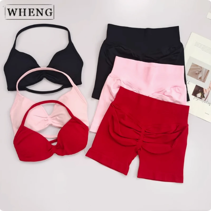 

2 шт., спортивный комплект для йоги, женский бесшовный бюстгальтер для йоги на бретелях, топ с высокой талией, шорты для тренировок, спортивный костюм, одежда для фитнеса, спортивная одежда