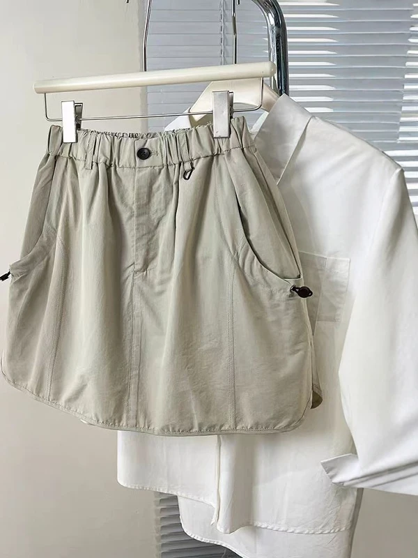 

Простая юбка трапециевидной формы с высокой талией, женская юбка без бирки, спортивная рабочая одежда, удобные базовые брюки, летний сезон