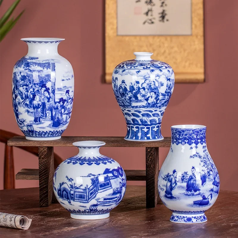 Blue White Porcelain Chinese Vase Living Room Flower Arrangement Ornaments Jingdezhen Antique Ceramics Handmade Home Decorat