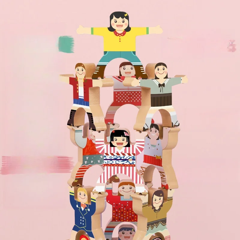 Hércules infantil, blocos empilhados equilibrados, de madeira, camada por camada, bonequinha, bebê, brinquedos educativos