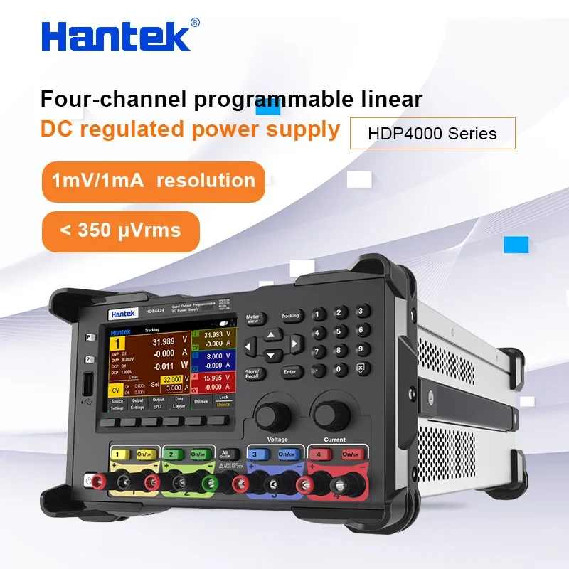 Hantek Fonte de alimentação estabilizada DC linear programável de quatro canais HDP4000 Série 1mV 1mA 245W Potência de saída 4,3 polegadasColorDisplay