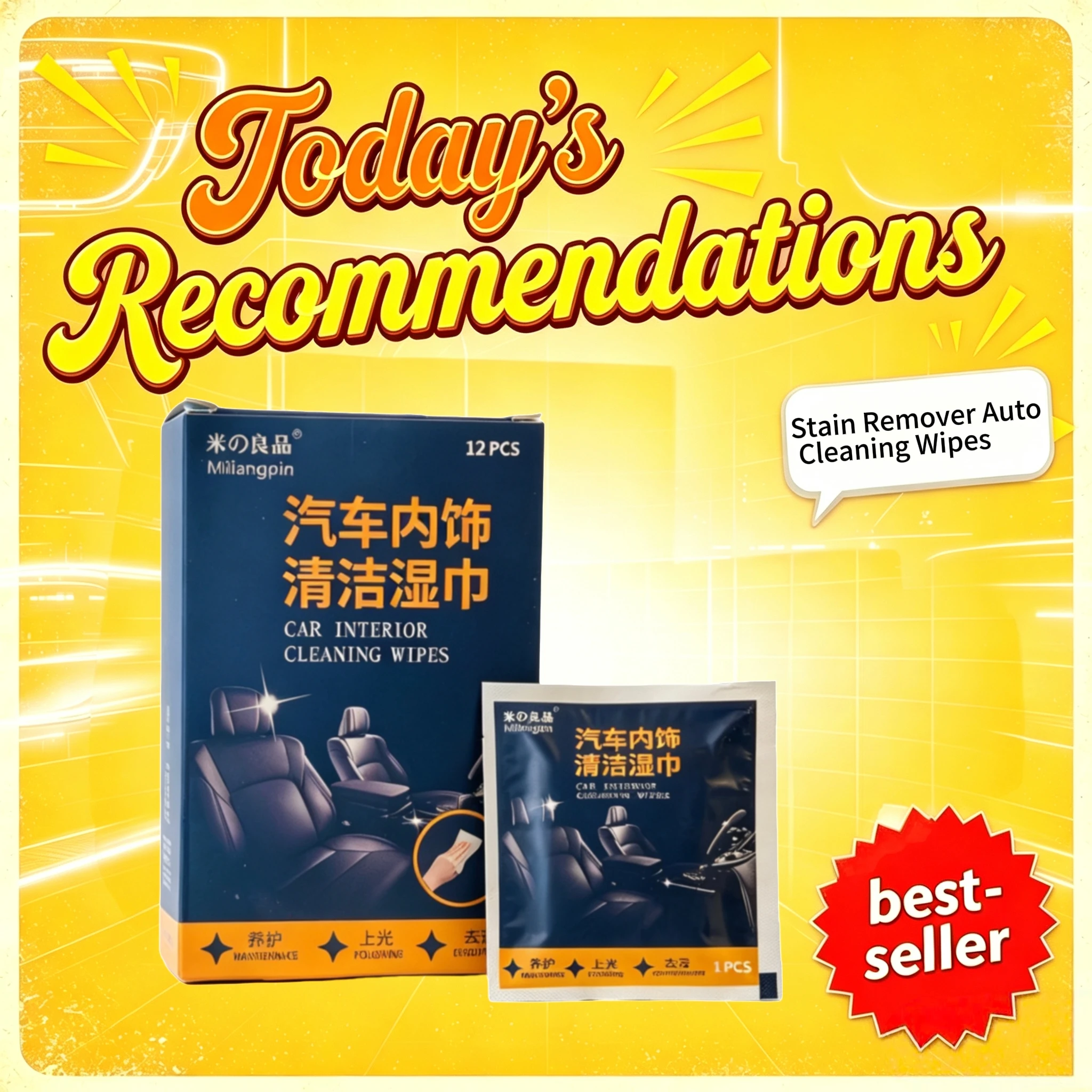 Car interior cleaning wipes/wet wipes, reusable non-woven fabric material, individually wrapped, convenient to carry.