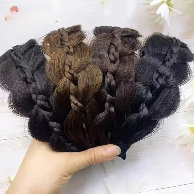 DUTRIEUX Synthetic Braided Headband Wig Twist for Women Wide Fishbone Braids Hair Bands Retro Head Hoop Headwear Accessories