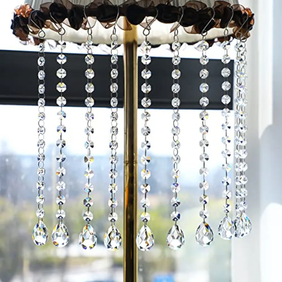 1Feet Clear Crystal Prism Beads Strands for Chandelier Garland Gem Octagon Bead Chains Hanging Decorations for Christmas Winter