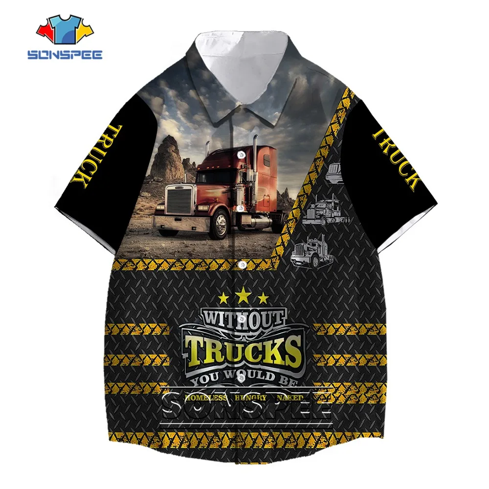 SONSPEE Street Heavy Truck Vehicle 3D Print Shirt Men Women's Couples Street Car Punk Oversize Mechanical Short Sleeve Blouse