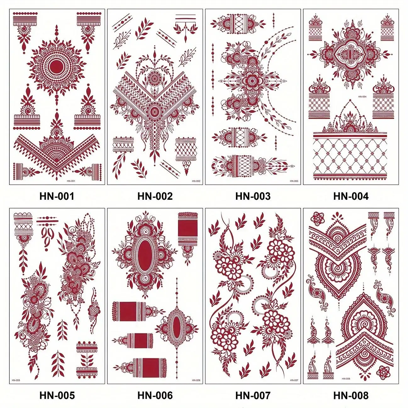 

Waterproof Henna Tattoo Stickers for Women Red Fake Tattoo for Hand Temporary Tattoos for Wedding Party Festival,Lace Tattoo