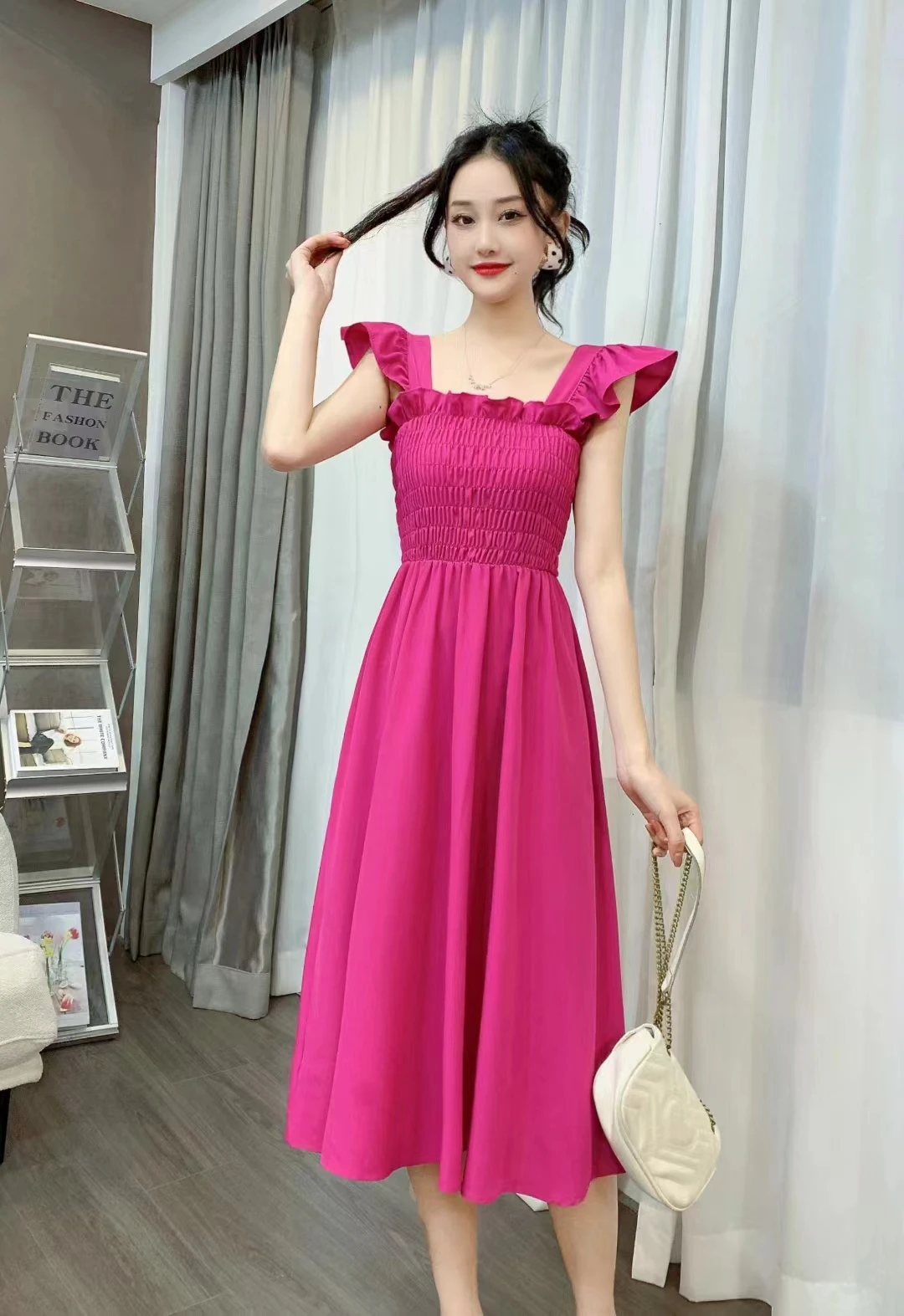 2023 New Summer Women Sexy Square Collar Flying Sleeve Strap Elastic Slim Dress Simple Solid Color Casual Dress 10 Colors